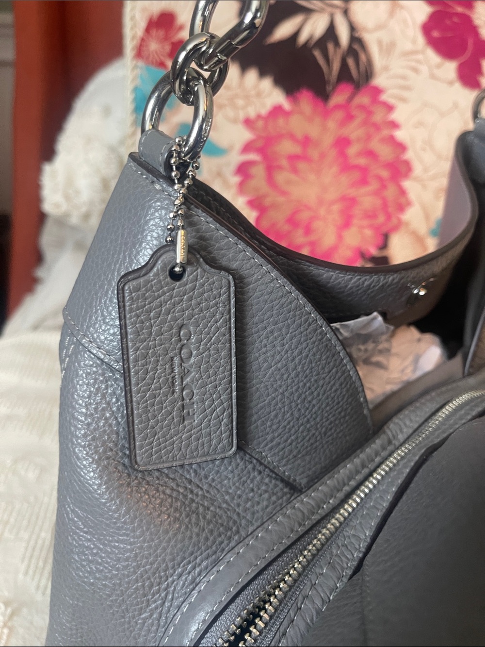 Coach Lexy Gray Pebbled Leather Hobo Shoulder Bag - Picture 7 of 9